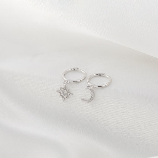 Moon & Star Huggie Earrings